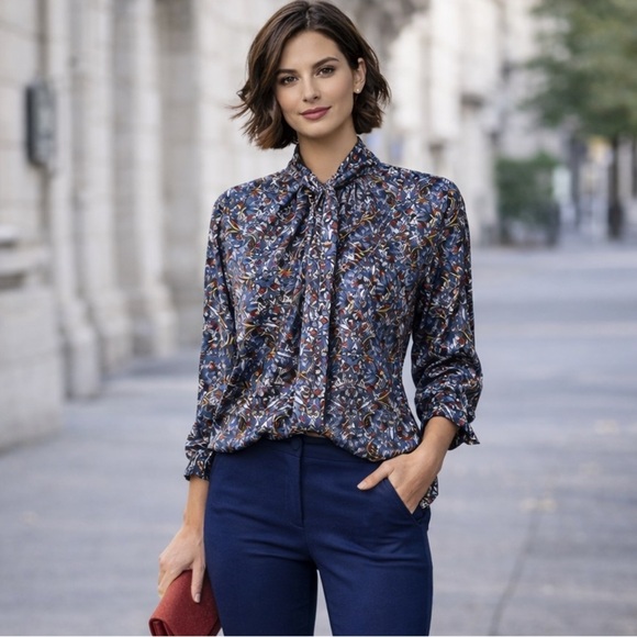 Zara Tops - Zara Floral Blouse w/Neck ties